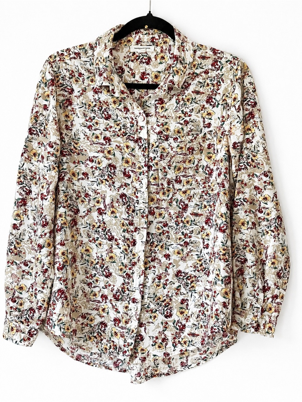 BeachLunchLounge Floral Button Front Blouse Large 100% Viscose Boho Shirt